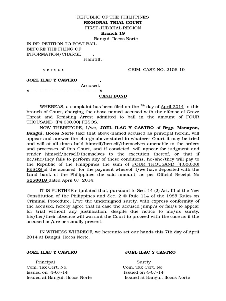 Cash Bond Form Bail Criminal Procedure In South Africa