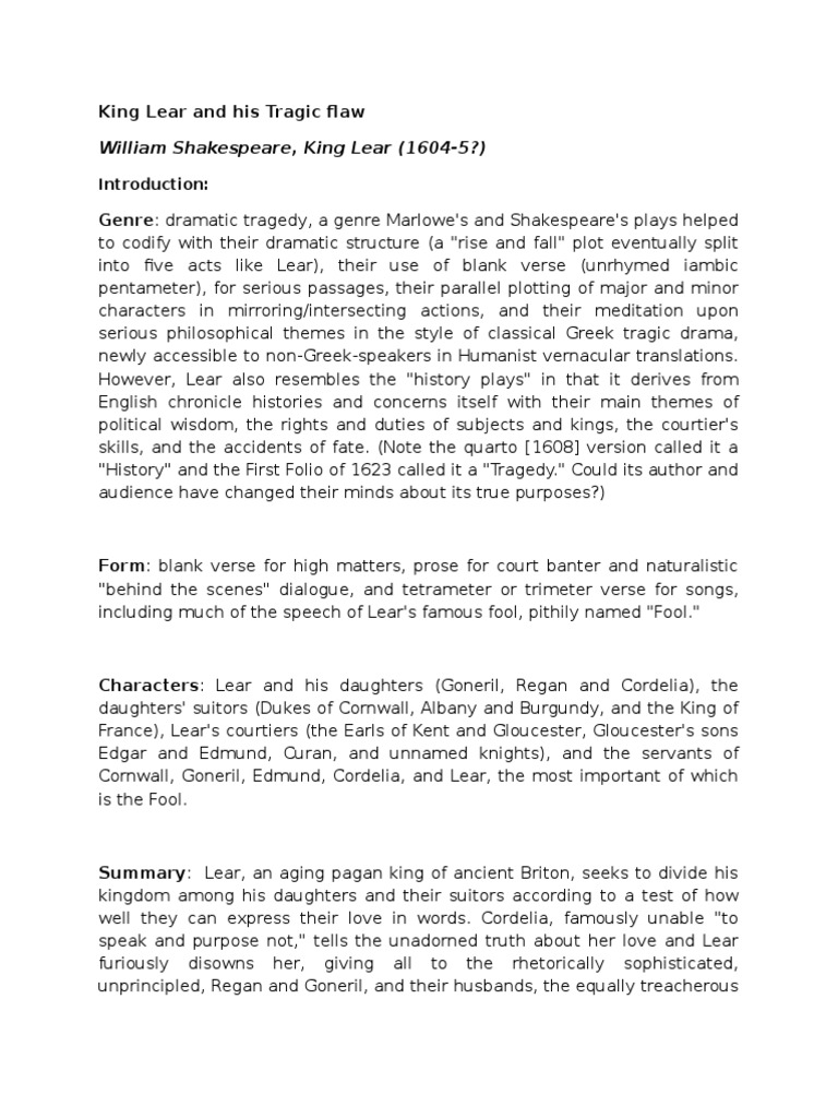 Shakespeare's King Lear PDF King Lear Tragedy