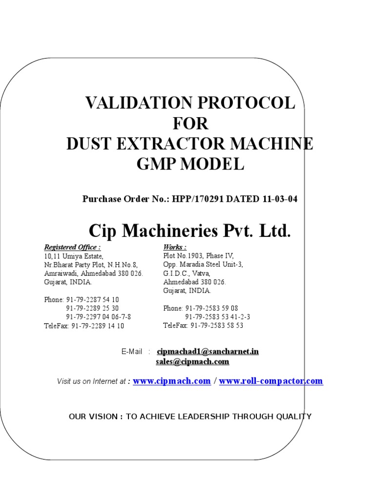 Dust Extractor Machine Validation Protocol | PDF | Verification And ...
