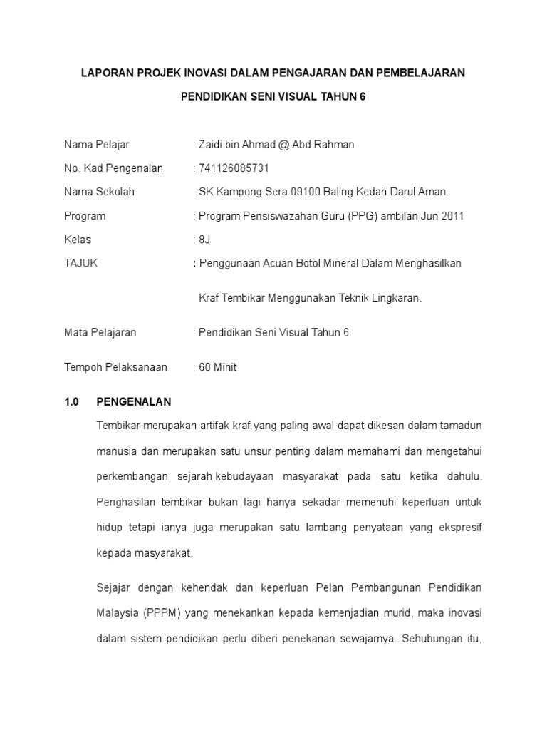 Laporan Projek Inovasi Dalam Pengajaran Dan Pembelajaran