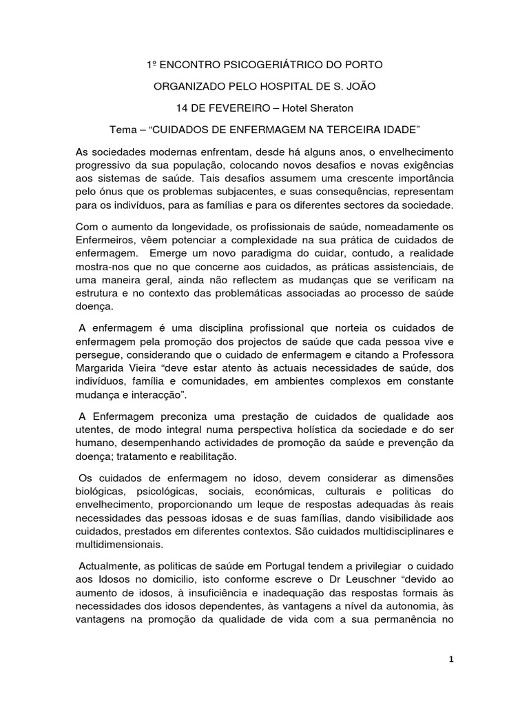 Cuidados de Enfermagem ao Idoso | PDF | Enfermagem | Terceira idade