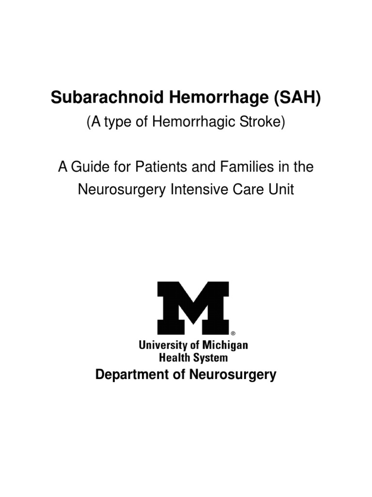 Subarachnoid Hemorrhage (SAH) : (A Type of Hemorrhagic Stroke) | PDF ...