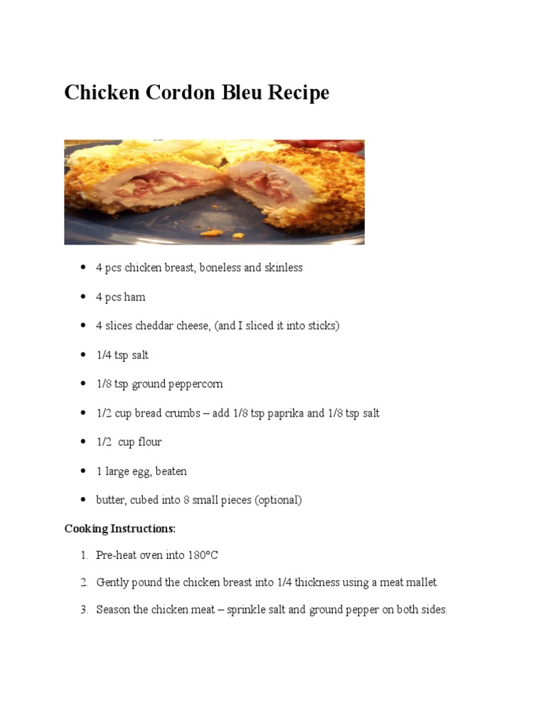 Chicken cordon bleu recipe ingredients and procedure