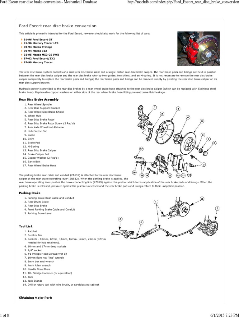 Ford Escort Rear Disc Brake Conversion - 001 | PDF | Brake | Piston
