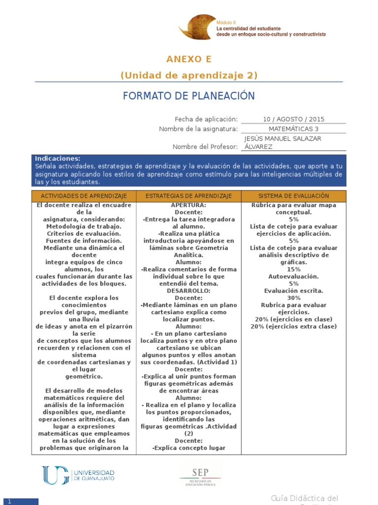 Plan de Clase Matematicas 3 | PDF | Geometría | Aprendizaje