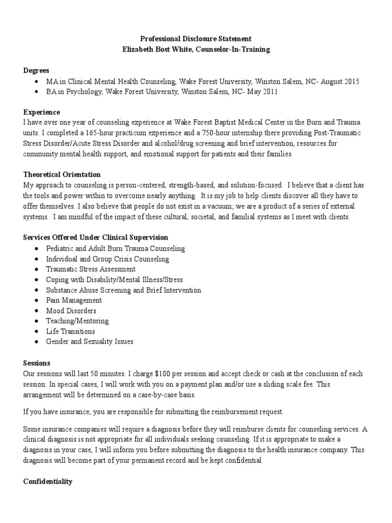 White Professional Disclosure Statement | PDF | Psychological Trauma ...