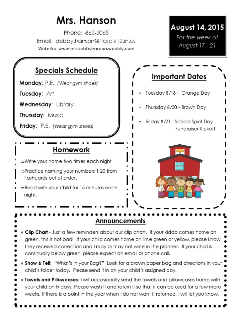 Weekly Class Schedule and Homework | PDF