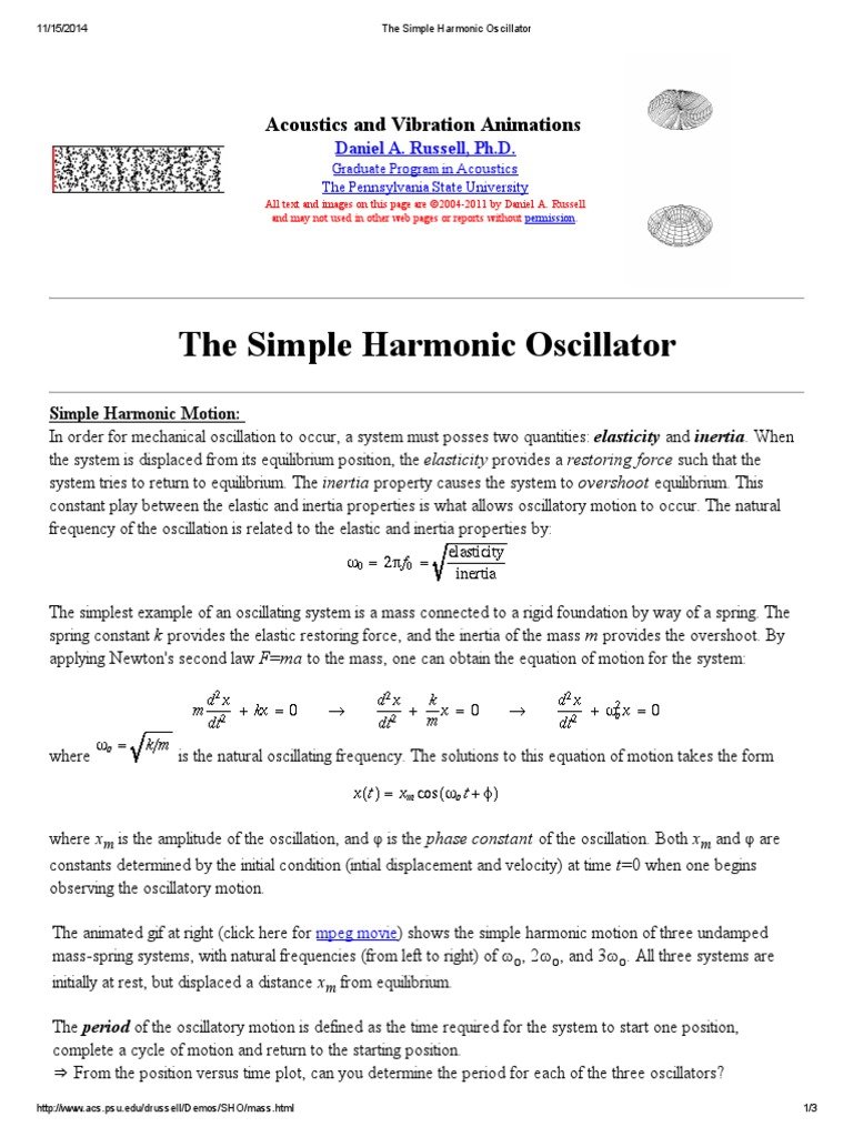 The Simple Harmonic Oscillator PDF Oscillation Physical Phenomena