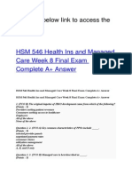HSM 546 Health Ins and Managed Care Week 8 Final Exam
