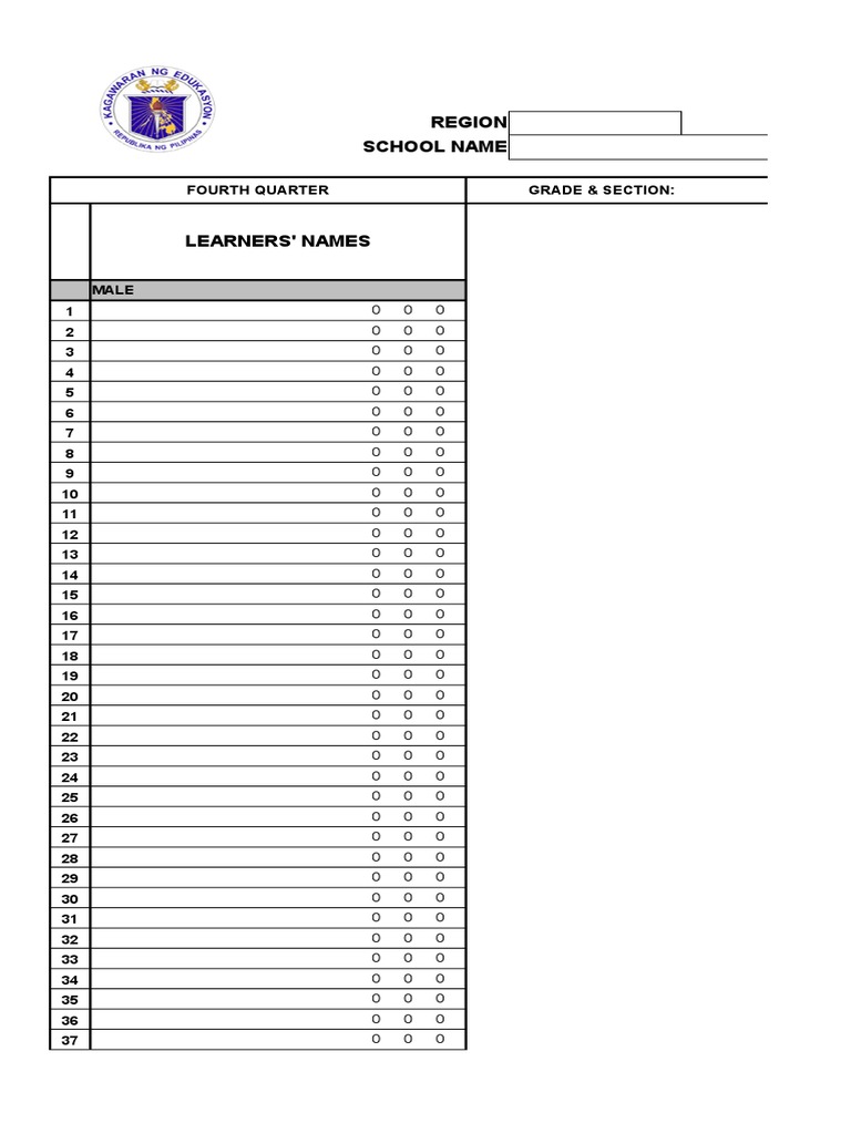 Class Record Template for Fourth Quarter | PDF | Behavior Modification ...