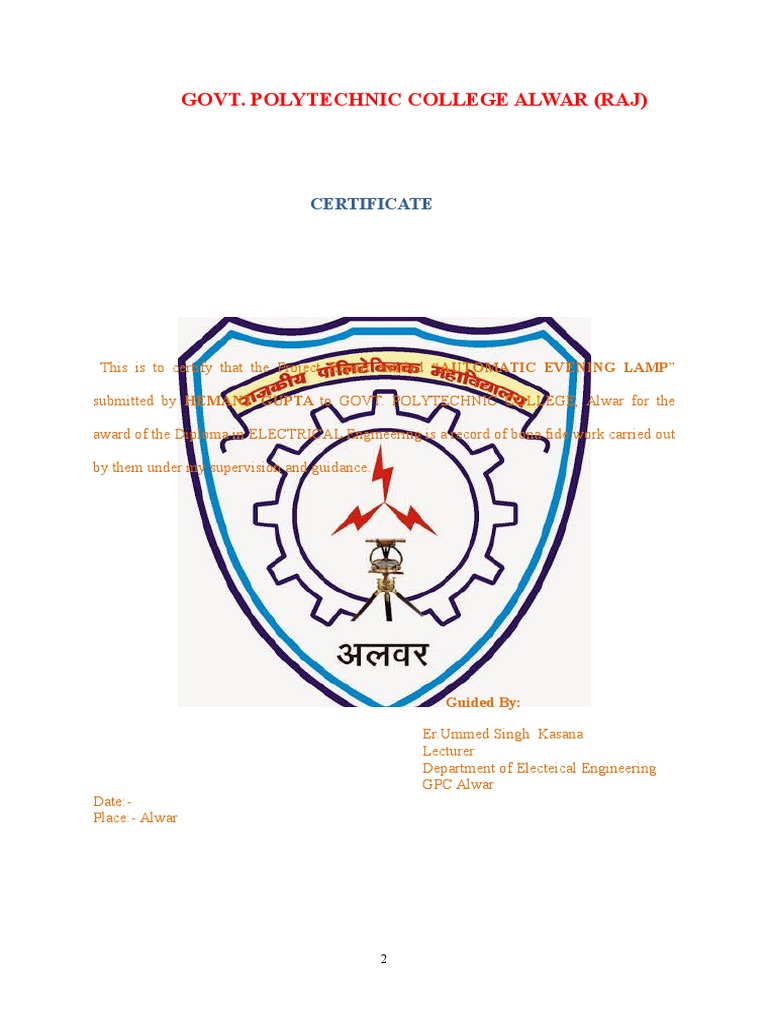 Govt. Polytechnic College Alwar (Raj) : Certificate | PDF | Technology ...