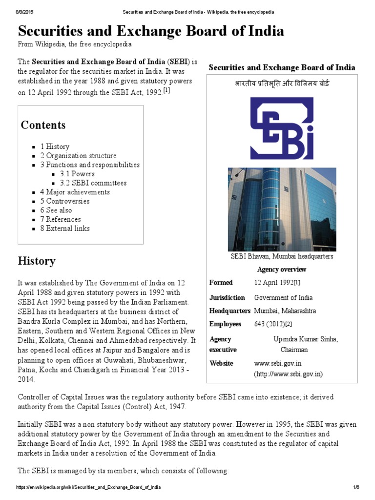 Securities and Exchange Board of India - Wikipedia, The Free ...
