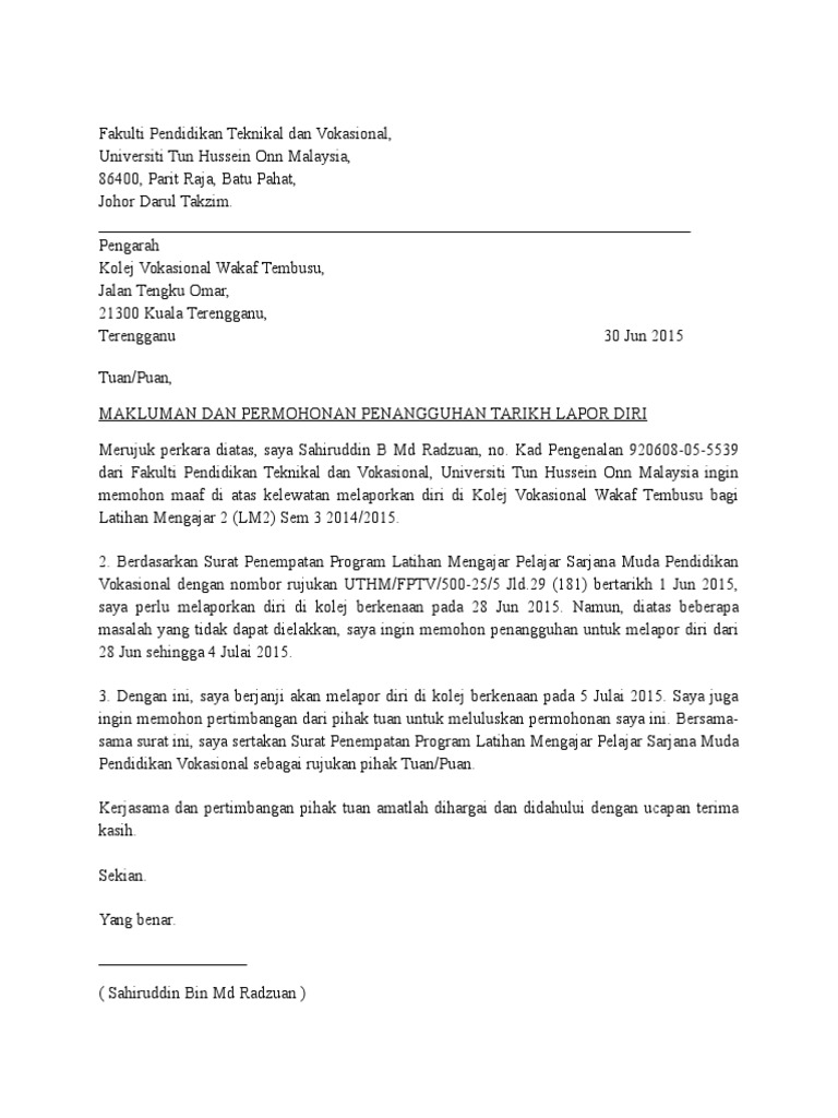 Surat Penangguhan Lapor Diri Lm2