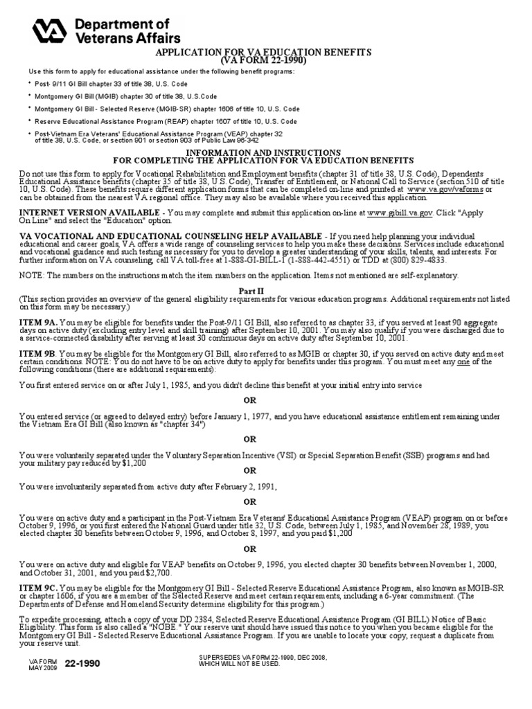 Application for Va Education Benefits (Va Form | G.I. Bill | United ...
