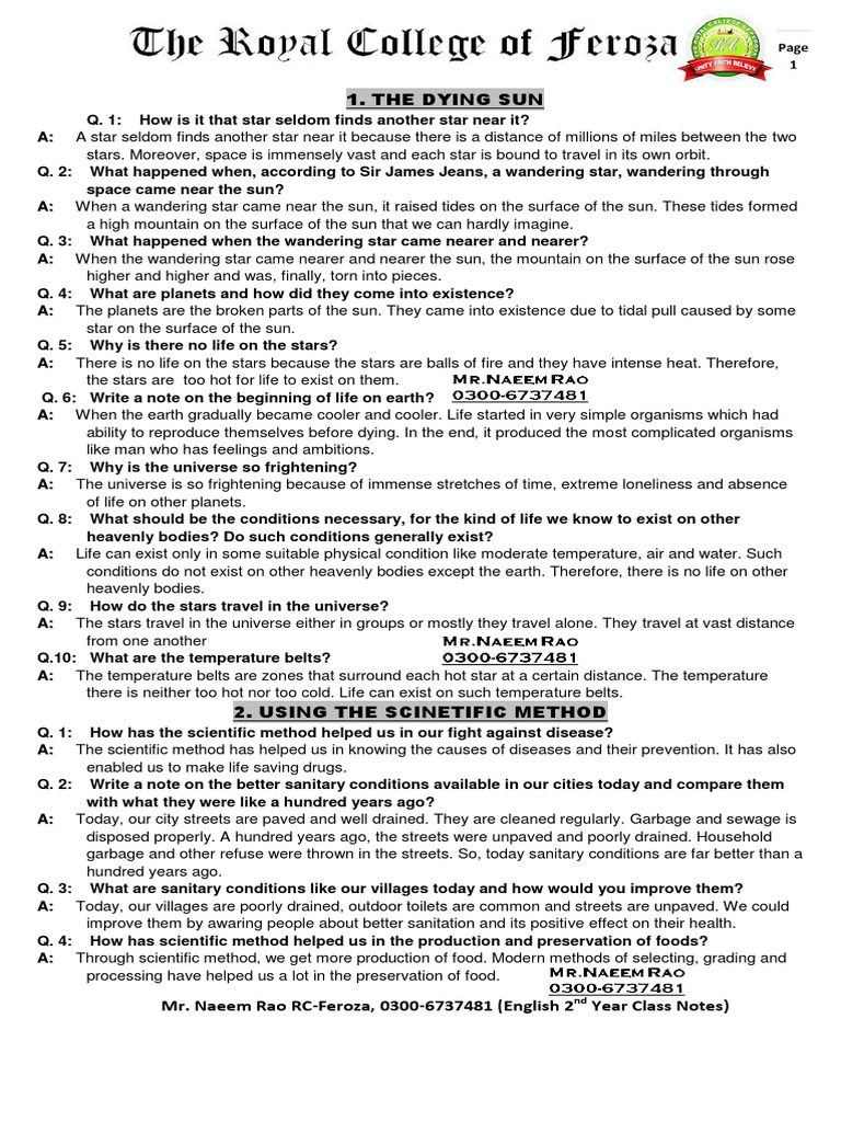 English Short Questions Notes | PDF | Self-Improvement