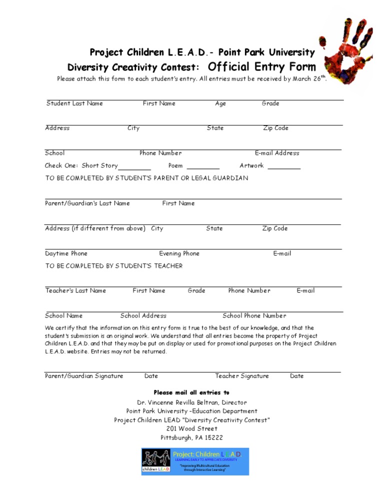 Project Children L.E.A.D. Contest Entry Form | PDF