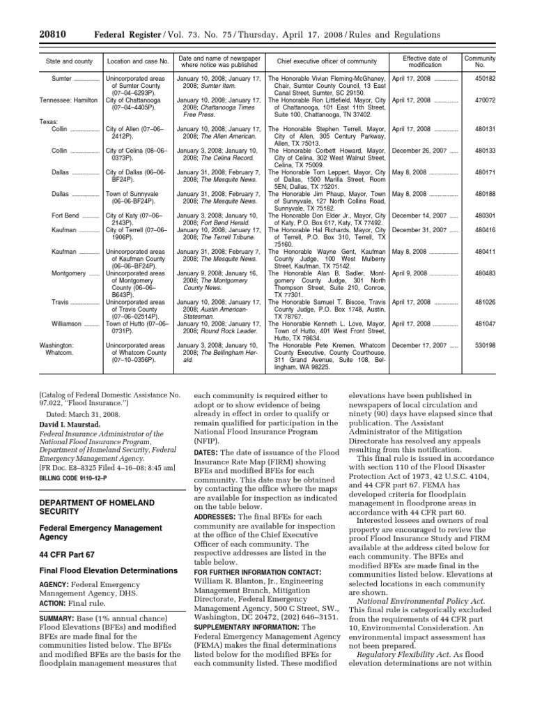 Rule: Final Flood Elevation Determinations | PDF | Emergency Management ...