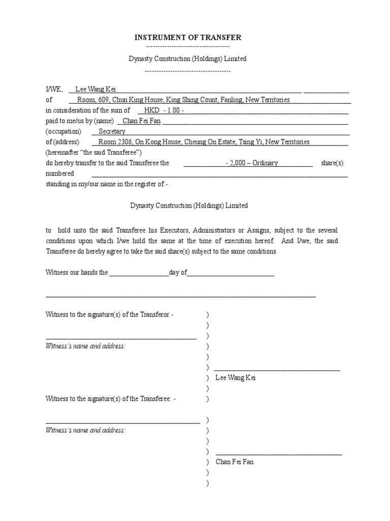 Instrument Of Transfer Pdf