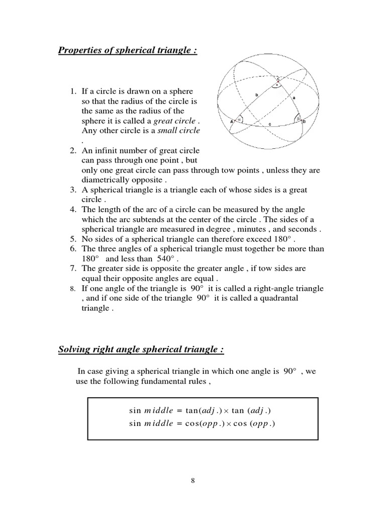 Properties of Spherical Triangles