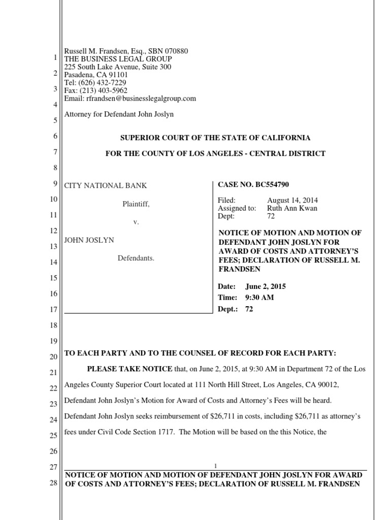 Motion for Attorney #39 s Fees Costs In English Law Mail Motion for Attorney #39 s Fees Costs In English Law Mail