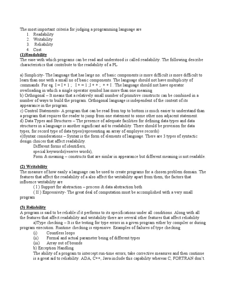 Language Evaluation Criteria | PDF | Programming Language | C ...