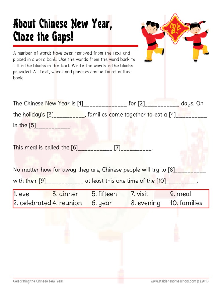 Chinese New Year Worksheet Free