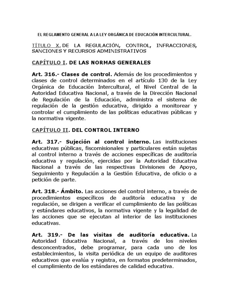 El Reglamento General A La Ley Orgánica de Educación Intercultural ...
