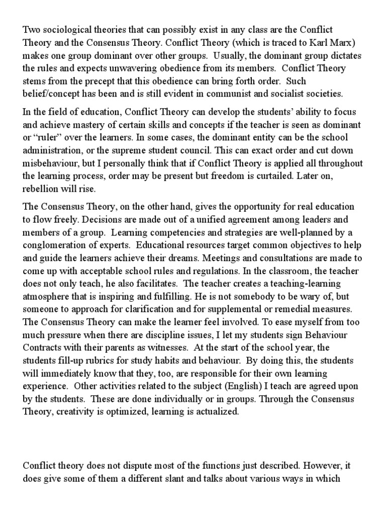 Conflict vs. Consensus in Education | PDF | Social Inequality ...