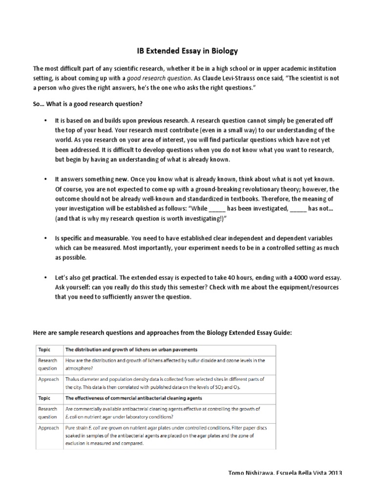 extended essay research questions biology