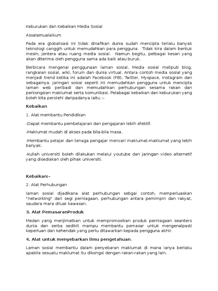 Keburukan Dan Kebaikan Media Sosial Pdf
