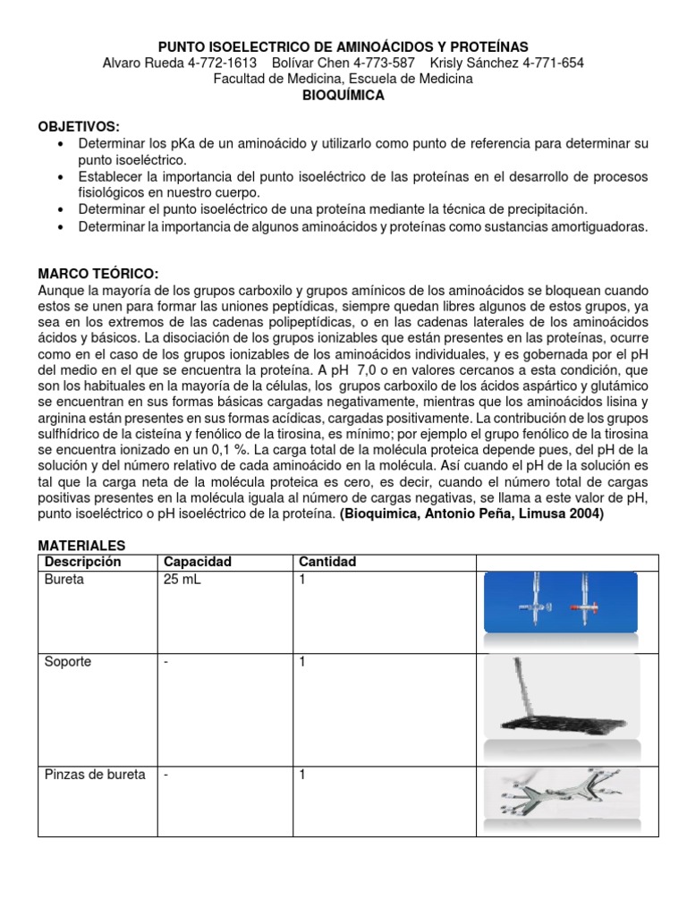 Punto Isoelectrico de Aminoácidos y Proteínas Proteínas Ácido clorhídrico