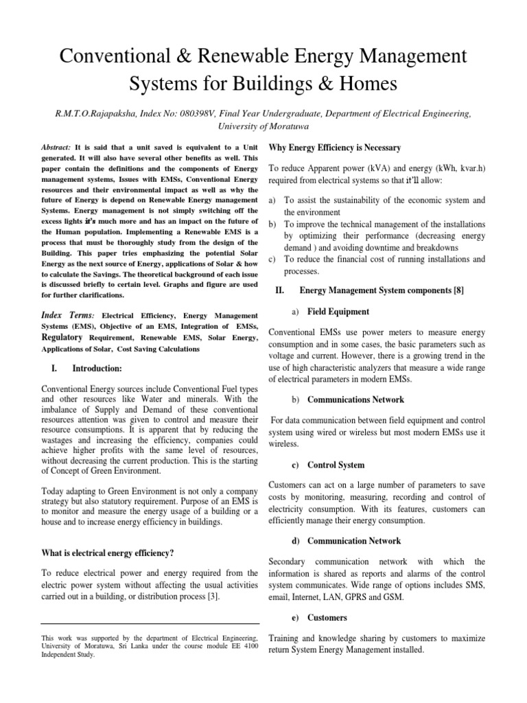 Renewable Energy Management System For Buildings PDF Solar Energy