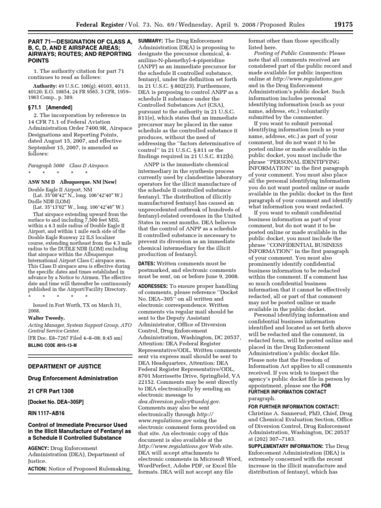 Proposed Control of Fentanyl Precursor ANPP | PDF | Fentanyl ...