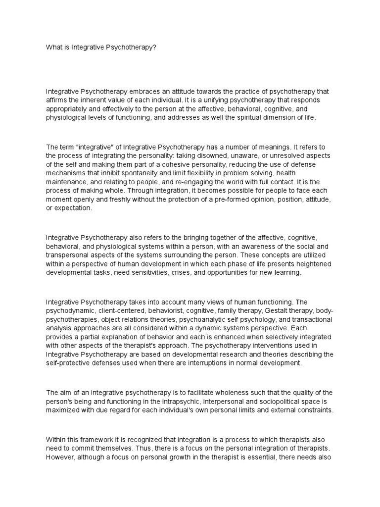 An Overview of Integrative Psychotherapy and its Goals of Facilitating ...