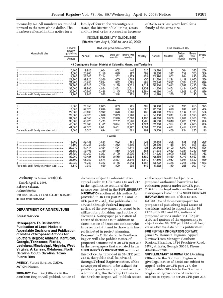2008 Federal Income Eligibility Guidelines | PDF | Southern United ...