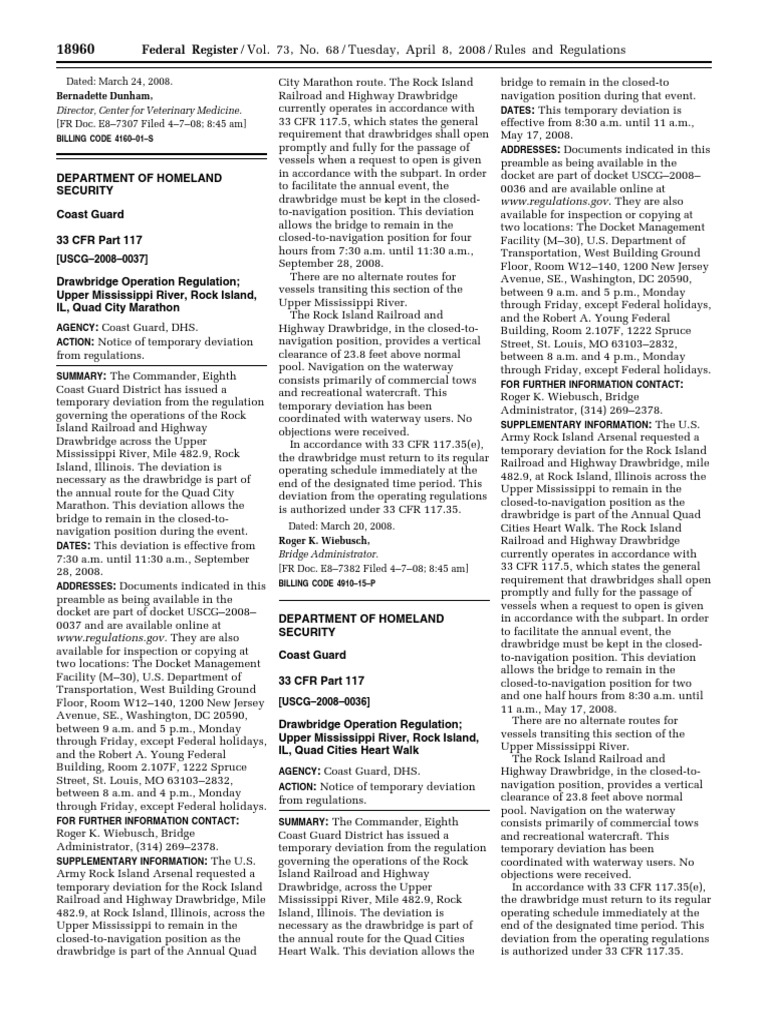 Rule: Drawbridge Operation Regulations: Upper Mississippi River, Rock ...