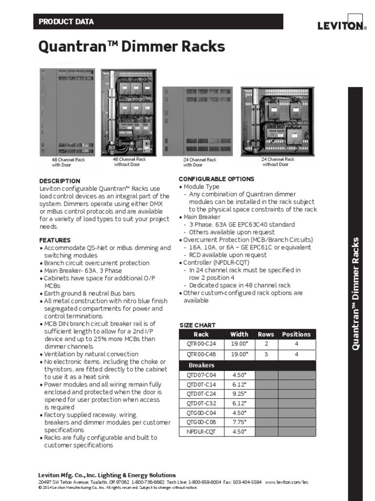Data Sheet - Quantran Dimmer Racks | PDF | Electrical Wiring | Electric ...