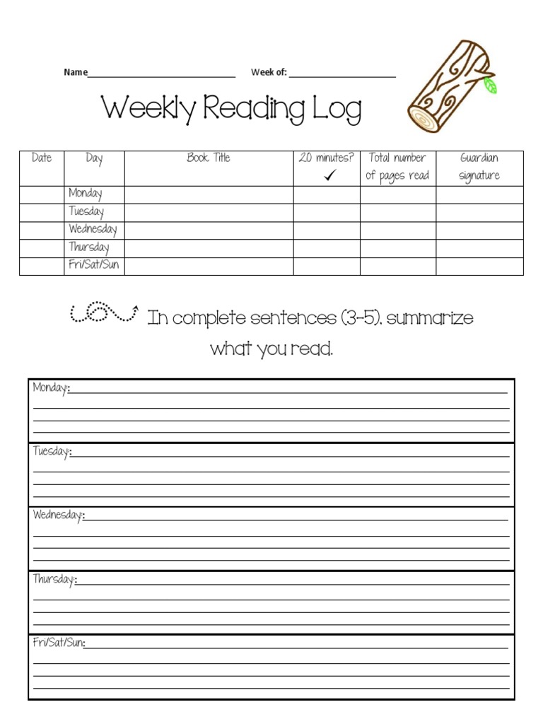 Weekly Reading Log Template | PDF | Social Science
