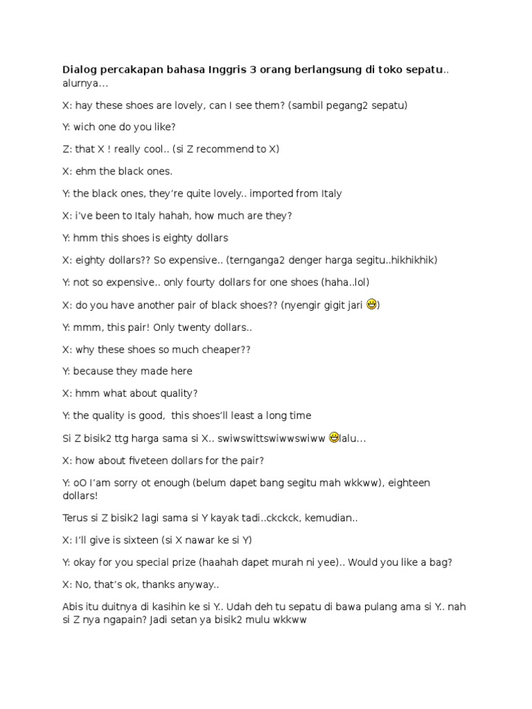 Dialog percakapan bahasa Inggris 3 orang berlangsung di 