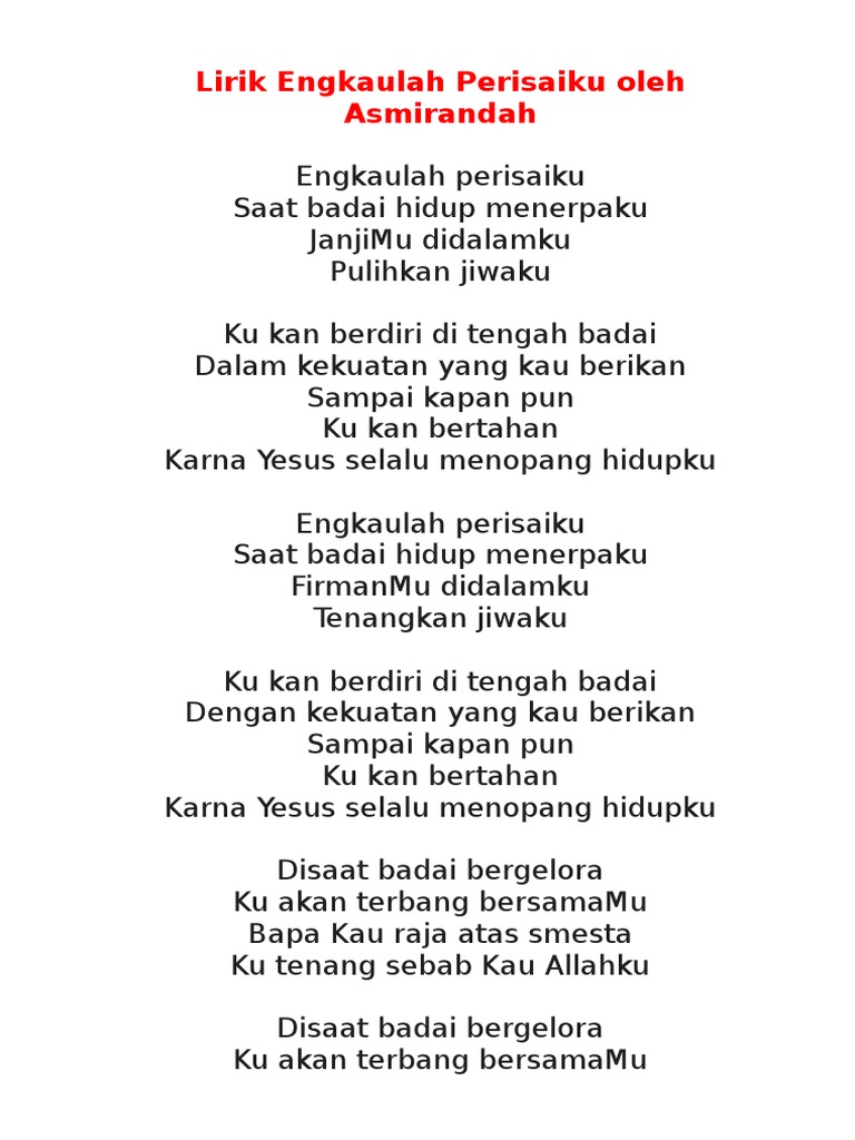 Lirik Engkaulah Perisaiku Oleh Asmirandah