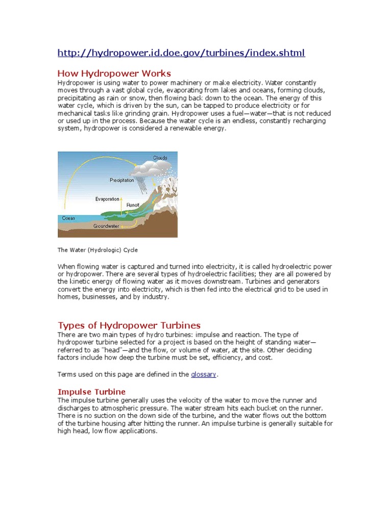 Types of Hydropower Turbines | PDF | Hydroelectricity | Reservoir