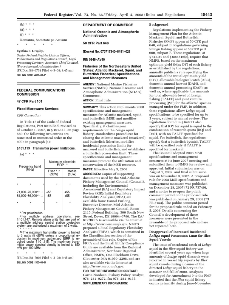 Rule Fisheries in The Western Pacific Fisheries of The Northeastern