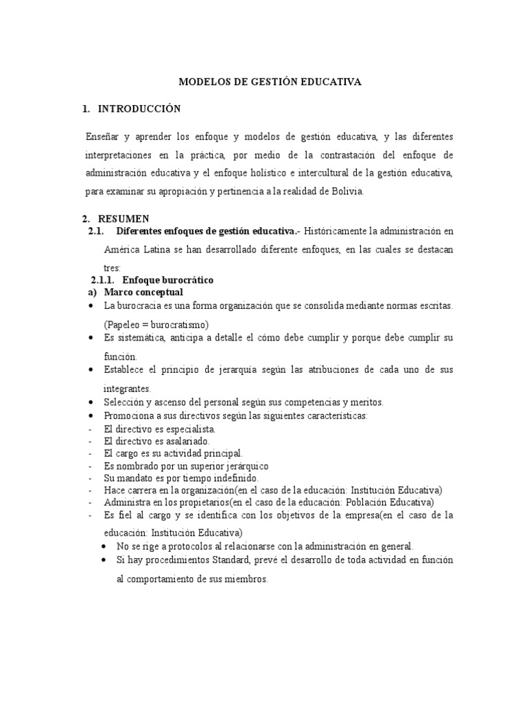 Modelos de Gestión Educativa | PDF | Planificación | Burocracia