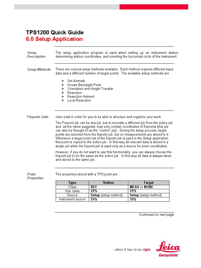 TPS1200 Quick Setup | PDF | Least Squares | Surveying