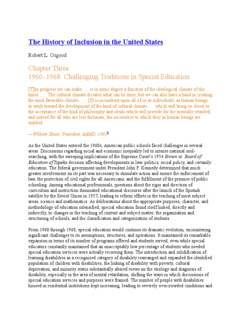 History of Inclusion in U.S. Education | PDF | Special Education ...