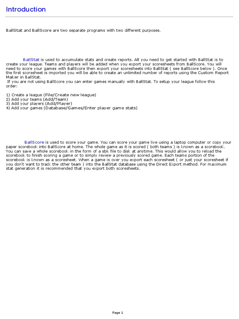Ball Stat Manual | PDF | Athletic Sports | Ball And Bat Games