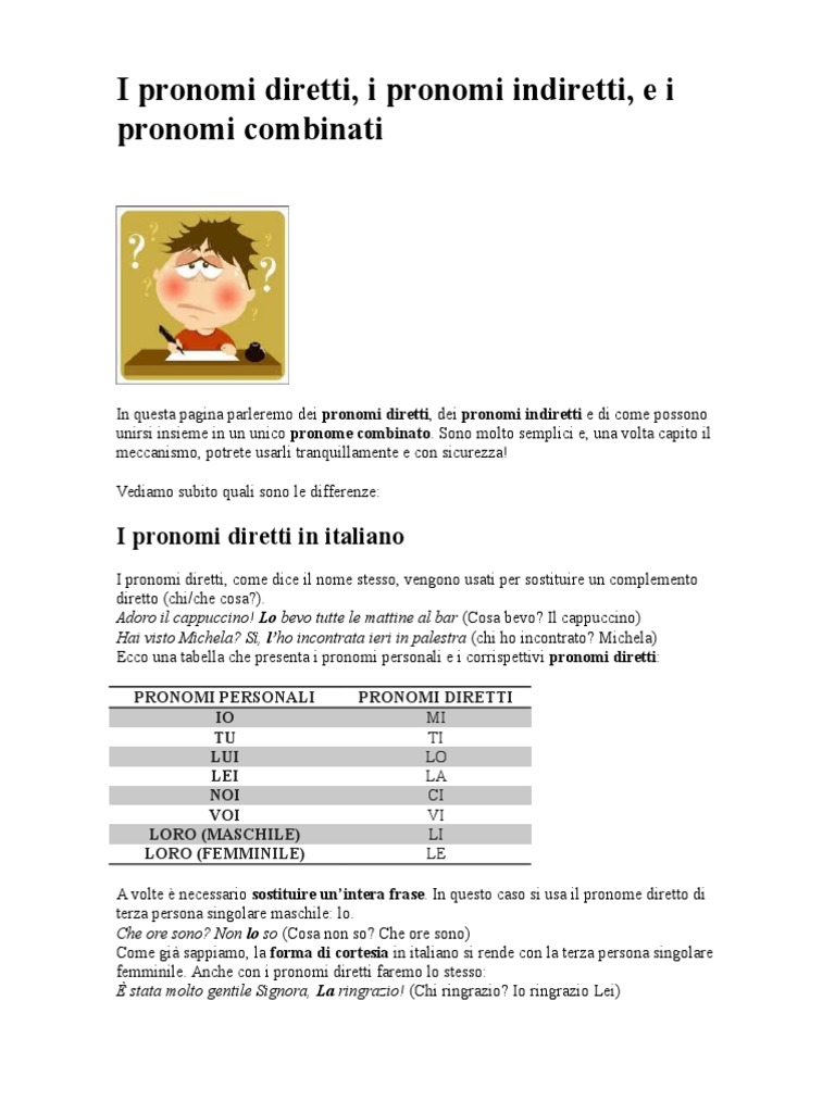 Pronomi Diretti E Indiretti Esercizi Pdf
