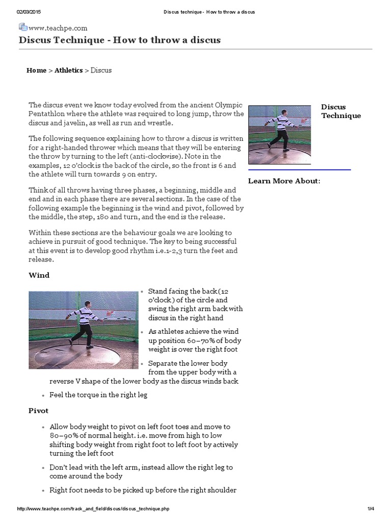 Discus Technique How To Throw A Discus PDF Track And Field