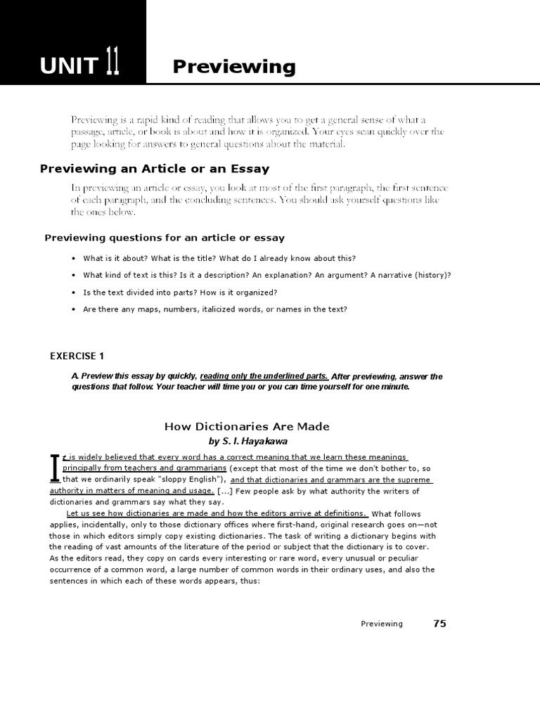 Understanding Previewing Techniques | PDF | Dictionary | Essays