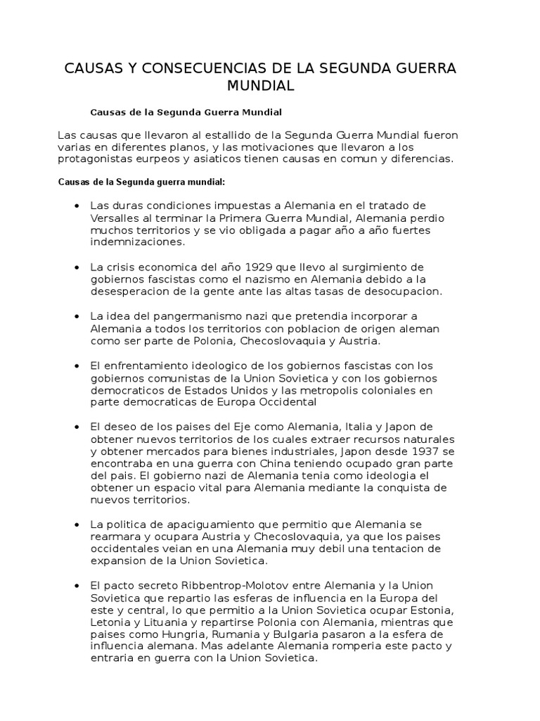 Causas y Consecuencias de la Segunda Guerra Mundial | PDF | Alemania ...
